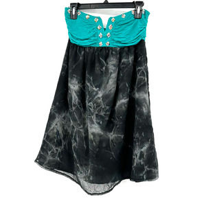 Prairie New York size medium strapless dress teal black gray marble v neck